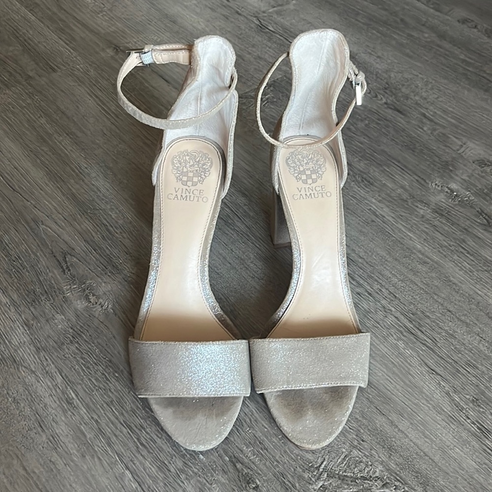 Metallic Nude Healed Sandals by Vince Camuto